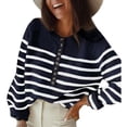 thumbnail image 1 of Haut à Rayures pour Femmes Automne Hiver Tricoté Mode Pull à Boutons Manches Longues, 1 of 5
