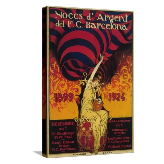Art.com Barcelona, Spain - Soccer Promo Poster Stretched Canvas Print Wall Art by Lantern Press, 12" x 18"