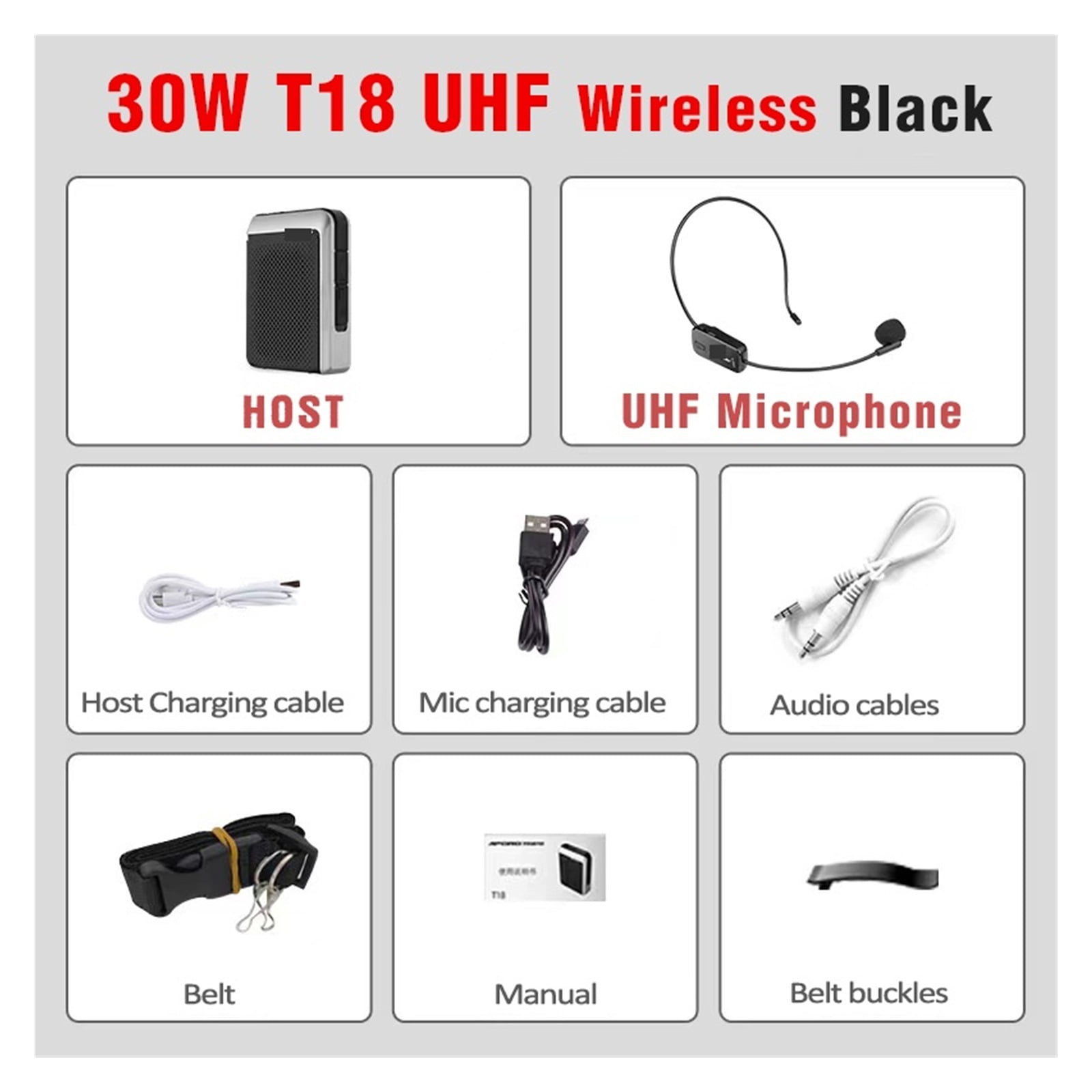 30W 2.4G Professional Loudspeaker Wired/Wireless Microphone Speaker Teacher School Tour Guide FM Radio Megaphone ,Powerful Voice Amplifier
