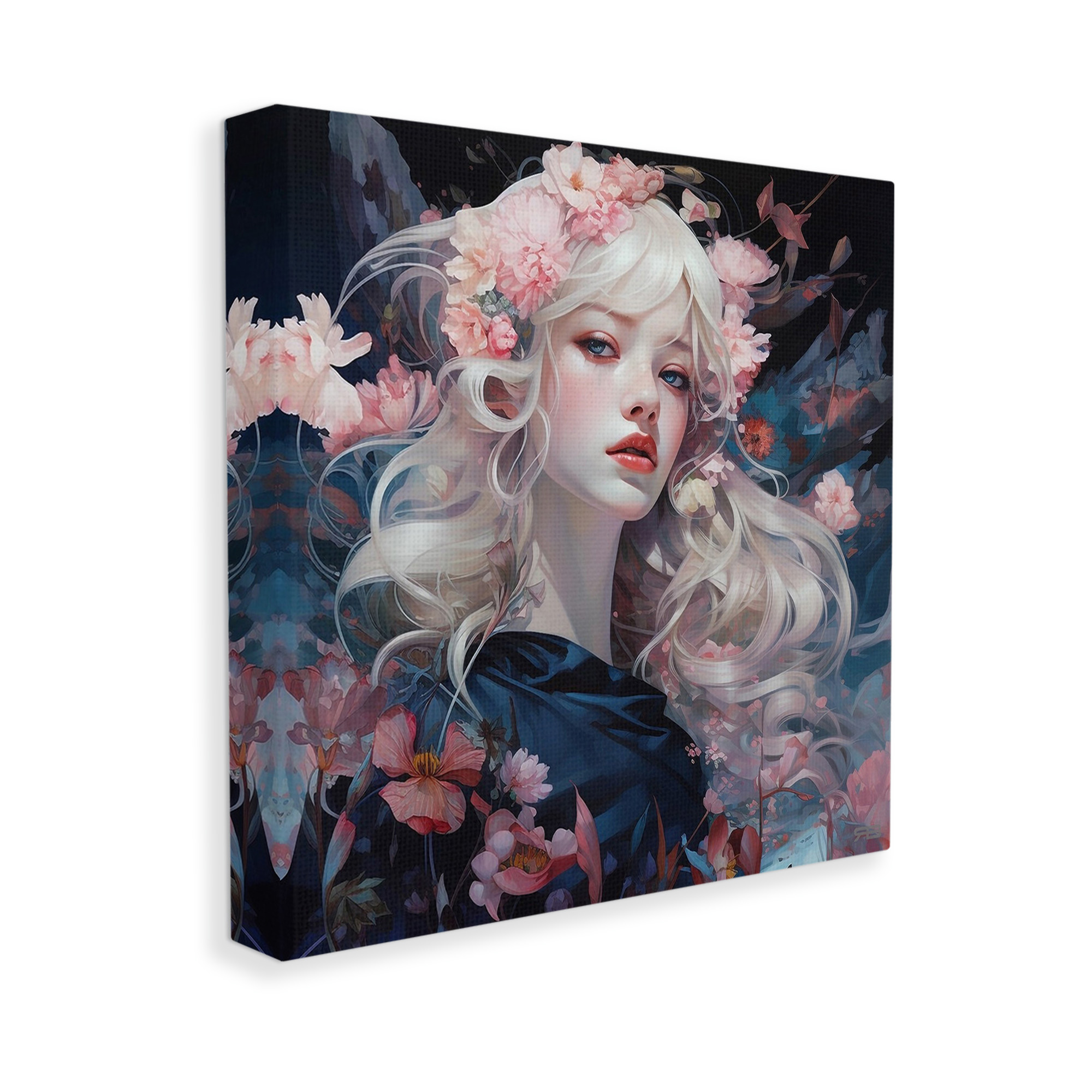 Stupell Industries Girl with Pink Irises Botanical & Floral Painting Gallery Wrapped Canvas Art Print Wall Art, 17 x 17