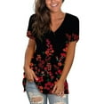 thumbnail image 2 of USSUMA Short Sleeve Womens Blouses and Tops Dressy Daisy Print Plus Womens Tops Casual Bohemian Retro Basic Flowy T-Shirts Shirt for Women Trendy V Neck Tunic Plus Size, 2 of 6