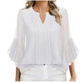 thumbnail image 5 of vigerkar Women's 3/4 Sleeve Tops Dressy Casual Business Work Blouses Chiffon Office Shirts White, XL, 5 of 5