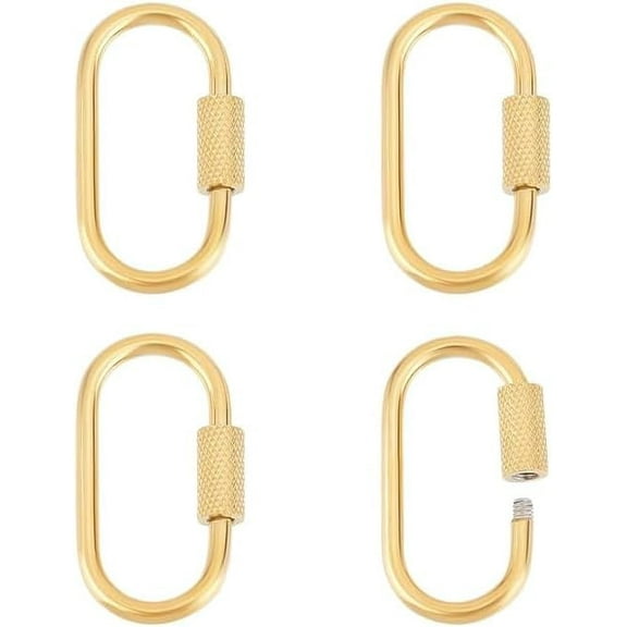 DIY 4Pcs 26mm Oval Screw Locking Carabiner Lock Charm Stainless Steel Key Clasps Metal Golden Keychain Clip Hook Quick Link for Jewelry Making Handbag DIY Accessory