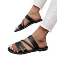 thumbnail image 2 of Women's Leather Strappy Sandals Dressy Braided Open Toe Slip on Slide Summer Vacation Beach Sandals Women's Braided Strappy Flat Sandals Summer Slides Beach Shoes, 2 of 2