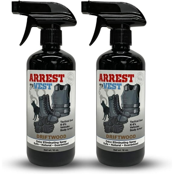 Arrest My Vest Odor Eliminating Spray for Body Armor Odor & Tactical Gear Driftwood 2 16 oz Bottles
