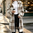 thumbnail image 3 of ibuvkizy Womens Buffalo Plaid Fuzzy Long Fleece Coat,Lapel Collar Button Up Teddy Sherpa Warm Oversized Winter Hooded Outer Jacket with Pockets,2XL, 3 of 6