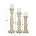 thumbnail image 4 of DecMode 3 Candle Beige Mango Wood Distressed Turned Pillar Candle Holder, Set of 3, 4 of 12