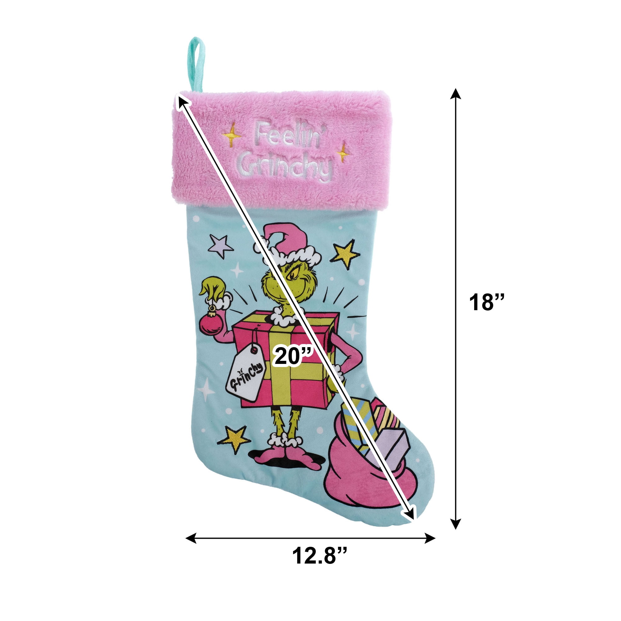Dr. Seuss’ The Grinch 20-Inch Velvet Christmas Stocking with Feelin’ Grinchy Embroidered Cuff