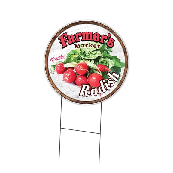 SignMission Corrugated Plastic Sign With Double Sided Image 24" Circular - Farmer's Market Radish | Coroplast Yard Sign With Stake |  Made in the USA
