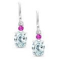 thumbnail image 2 of Gem Stone King 10K White Gold Sky Blue Aquamarine and Pink Sapphire Dangle Earrings for Women (2.36 Cttw, Gemstone Birthstone, Oval 8x6mm), 2 of 5