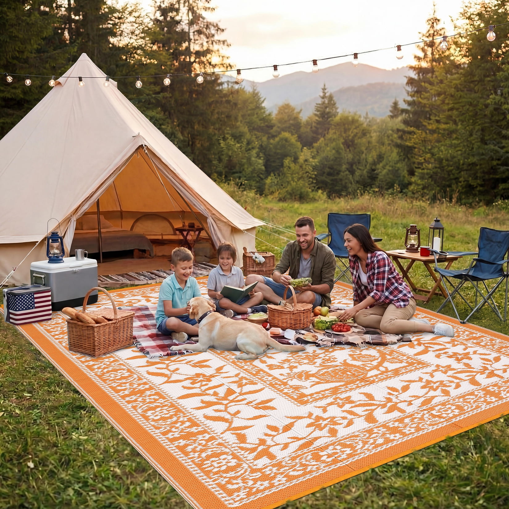 Outdoor Rug, Patio Waterproof, Reversible Plastic Straw Camping Rug, Botanical Grove Vintage Cottage core Outdoor Mat for RV, Deck, Picnic, Beach