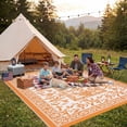 thumbnail image 5 of Outdoor Rug 8x10 Patio Waterproof, Reversible Plastic Straw Camping Rug, Botanical Grove Vintage Cottage core Outdoor Mat for RV, Deck, Picnic, Beach, Backyard, OrangeWhite, 5 of 8