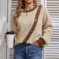 thumbnail image 5 of Fesfesfes Women Sweater Fall Winter Long Sleeve Splicing Button Round-Neck Sweater Tops or, 5 of 7