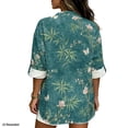thumbnail image 2 of FKELYI Women's Blouse Faux Linen Summer Shirt 3/4 Sleeve with Roll Up Design Oriental Flower Butterfly Bamboo Print Casual Side Slit Hem Top Beach Vacation Outfits Tees, 2XL, 2 of 5
