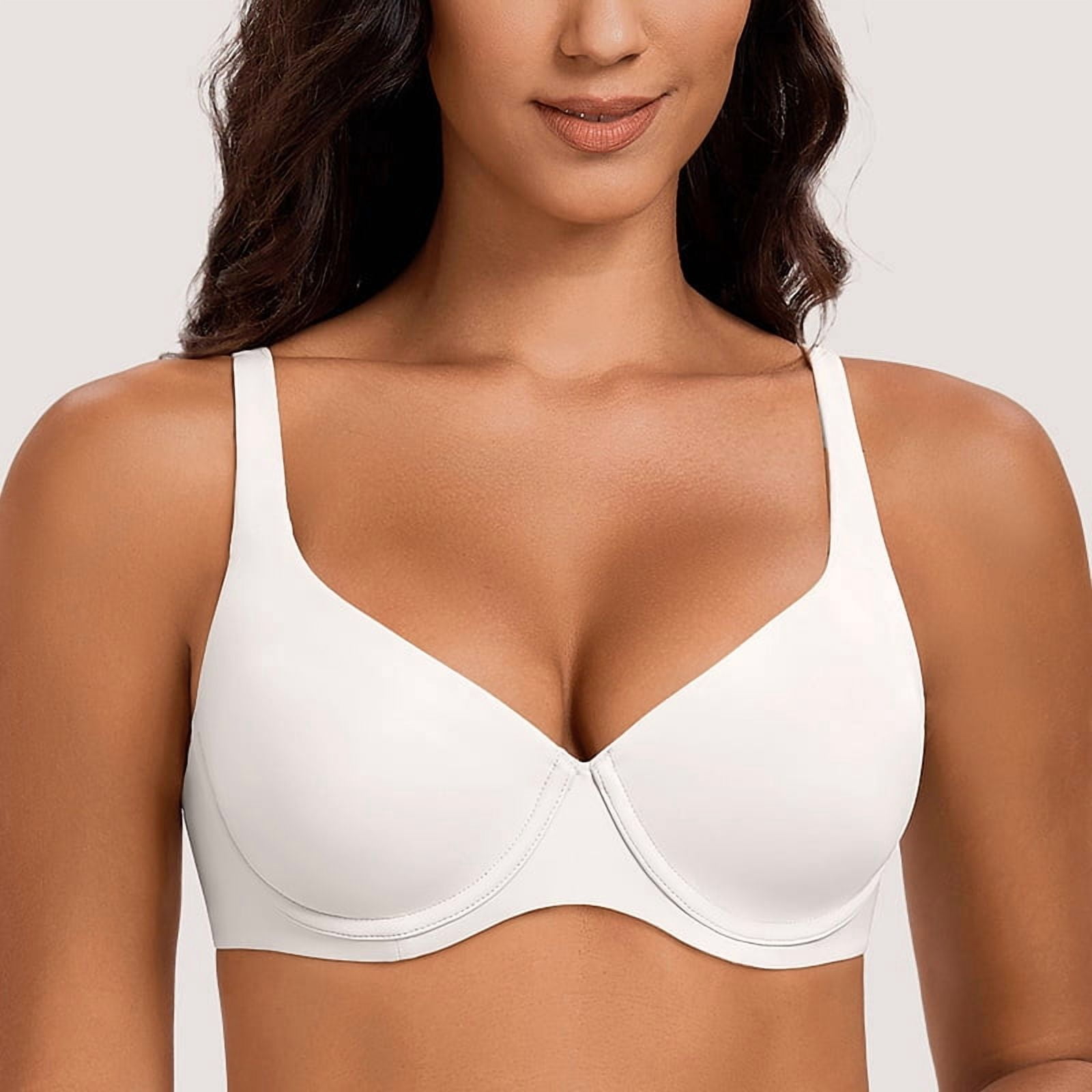 MELENECA Women's V-Neck Minimizer Underwire Plus Size Unlined Plunge T-shirt Bras White 40B