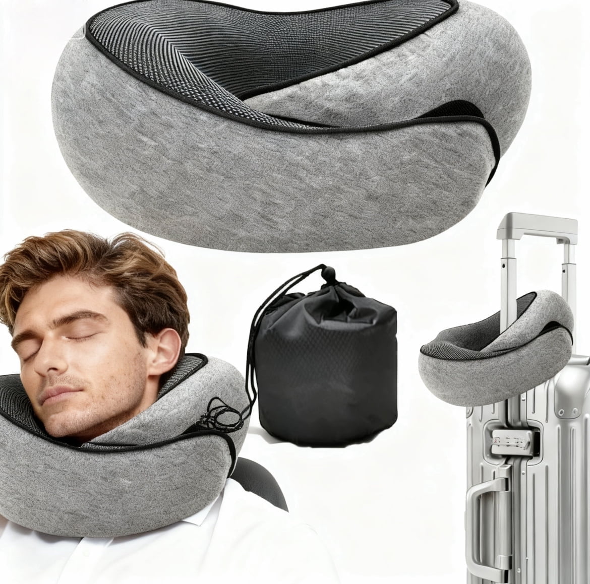 Travel Pillow 100% Pure Memory Foam Neck Pillow Jet Black