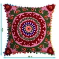 thumbnail image 5 of Stylo Culture Indian Decorative Throw Pillow Covers 16 x 16 Embroidered Suzani Pink Green Elegant 40x40 cm Pom Pom Lace Cotton Floral Square Cushion Covers | Set Of 5, 5 of 5