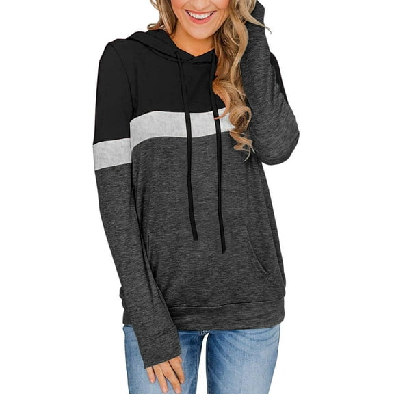 KISSMODA Sweatshirt for Women Long Sleeve Tunic Tops Color Block Crewneck Sweatshirts Pullover Hoodie Jumper