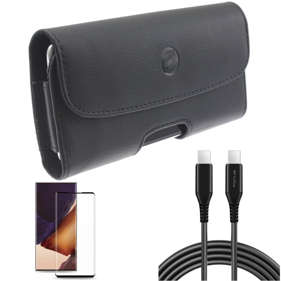 6ft Long USB-C Cable & Case Belt Clip & Screen Protector for Samsung Galaxy Note 20 Ultra (6.9") - Combo with PD Fast Charger Cord Power & Leather Holster & Tempered Glass (Fingerprint Unlock)