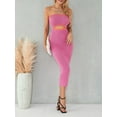 thumbnail image 3 of Komoo Women Striped Ribbed Top Dress Strapless Cutout Bodycon Midi Dress Summer Vacation Sundress, 3 of 8