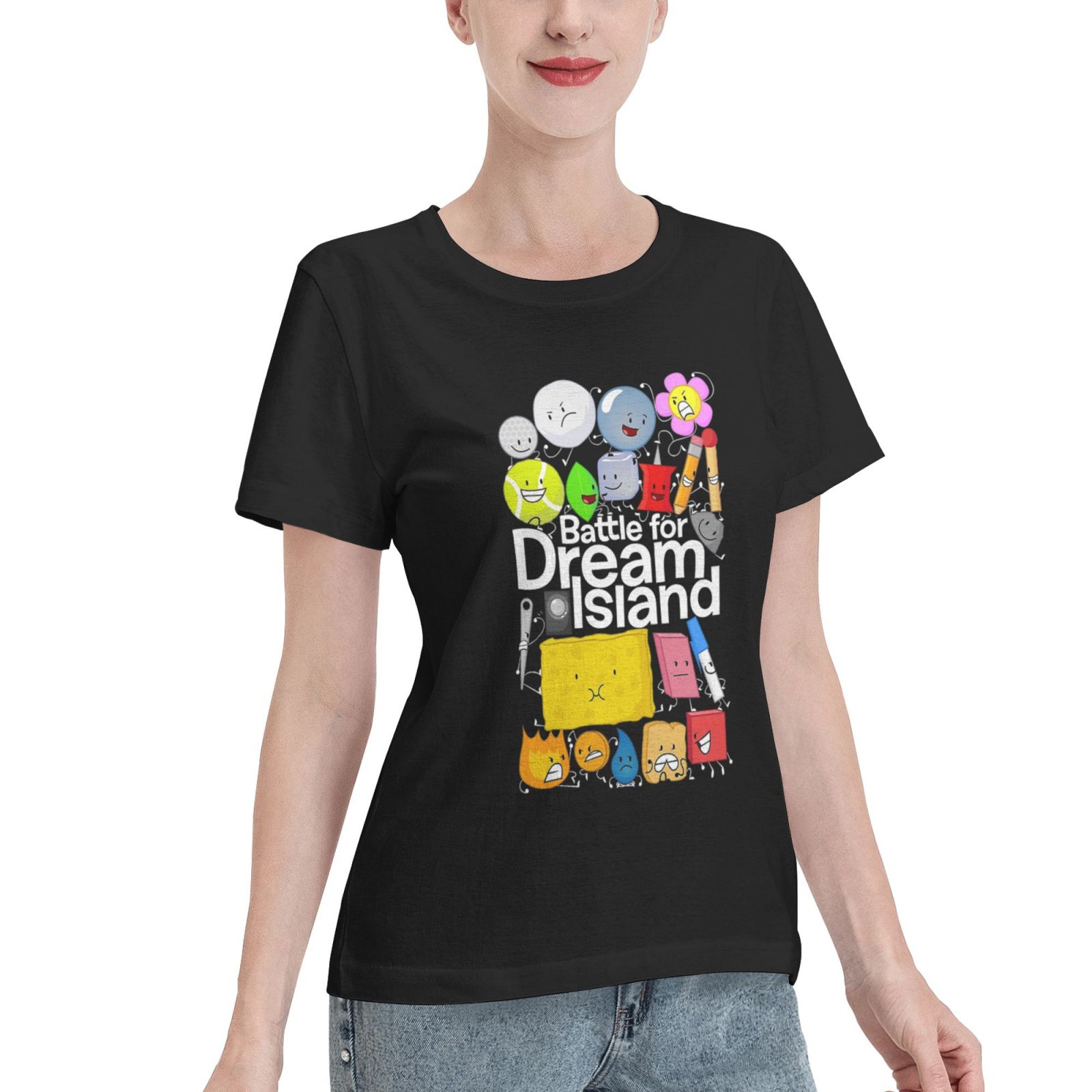 Battle for Dream Island Women's Shirts Black Cotton T-Shirt Basic ...