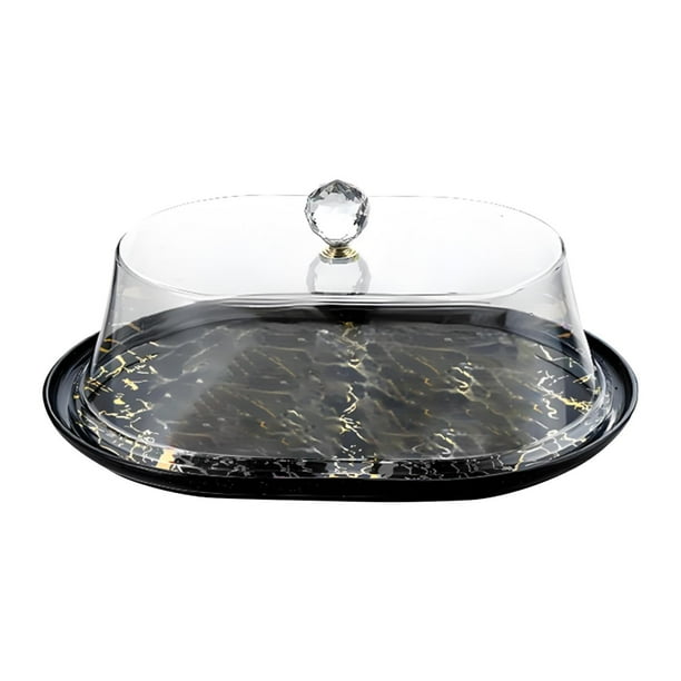 Cubierta de acrílico a prueba de polvo para pasteles, pan y mesa de comedor transparente. Oro negro ovalado L