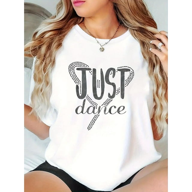 Camisetas de manga corta para mujer, cuello redondo, estampado floral, ajuste holgado, para verano, otoño 2025Chic Love Heart Dance Graphic Tee for Women - Casual Round Neck Short Sleeve, Stretchy P