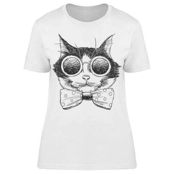 Cat Sunglasses Bow Tie Sketch T-Shirt Women -Image by Shutterstock, Female 3X-Large