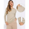 thumbnail image 2 of DARING DIVA Striped Round Neck Fall Winter Pullover Sweater Tops XS Beige, 2 of 6