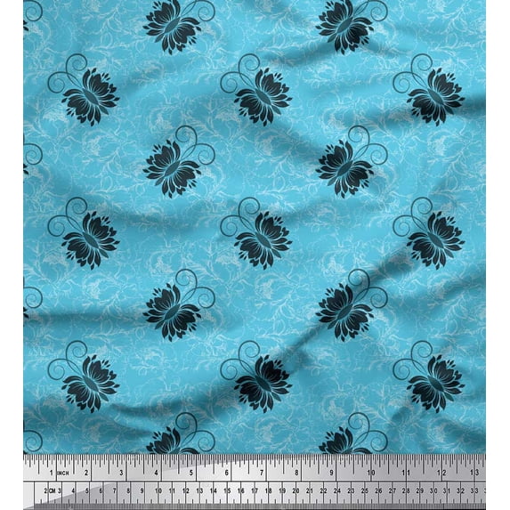Soimoi Rayon Crepe Fabric Black Sketch Butterfly Print Fabric by The Yard 46 Inch Wide