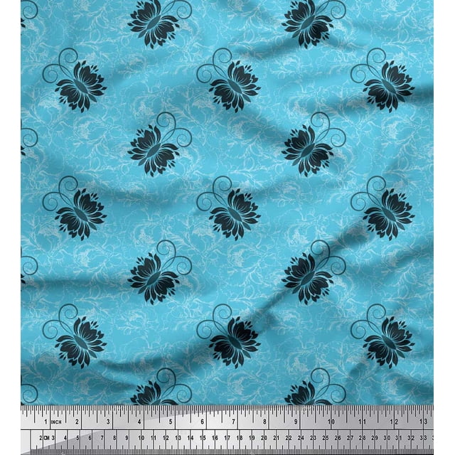 Soimoi Polyester Crepe Fabric Black Sketch Butterfly Printed Craft Fabric by The Yard 42 Inch Wide