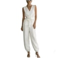 thumbnail image 2 of Pounoo Women's Jumpsuits V Neck Sleeveless Tie Waist Solid Jumpsuit Daily Wear Lightweight Breathable Loose Fit Casual Jumpsuits Gift, 2 of 7