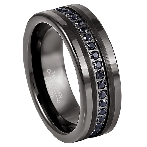 Jewelry Avalanche Black CZ Eternity Band Mens Gunmetal Tungsten Wedding Ring 8mm