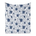 thumbnail image 1 of Nautical Soft Flannel Fleece Throw Blanket, Ship on Marine Spiral Waves Cruising Boat on Ocean Journey Sea Illustration, Cozy Plush for Indoor and Outdoor Use, 60" x 80", Blue and White, by Ambesonne, 1 of 6