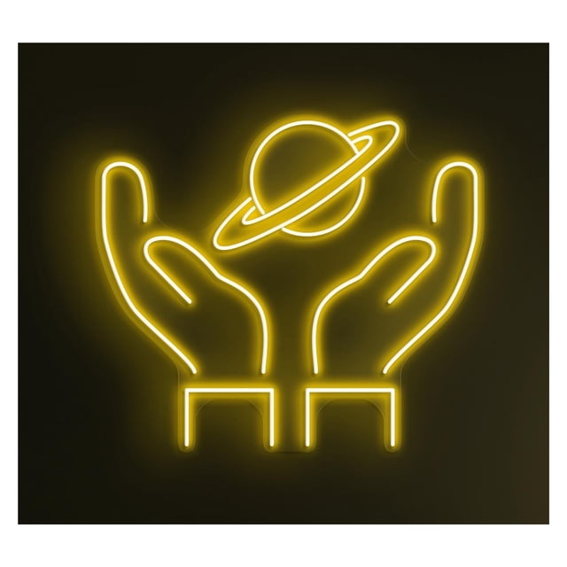 Letrero De Neón Con Luz LED Saturno Planet, Decoración Manos Para El Mundo Espacial, Bar, Cafetería, Estudio, Sala Arte, Dormitorio, Juego 52cm
