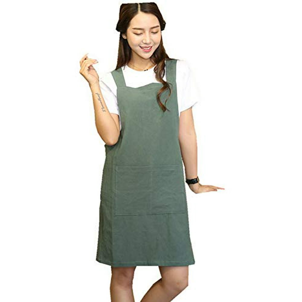 BBYBBS H Shoulder Straps Soft Cotton Linen Apron Solid Color Halter