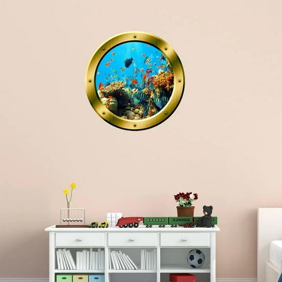 VWAQ Coral Reef Wall Sticker Porthole Ocean School Of Fish Wall Decal Home Decor - GP19 (20" Diameter)