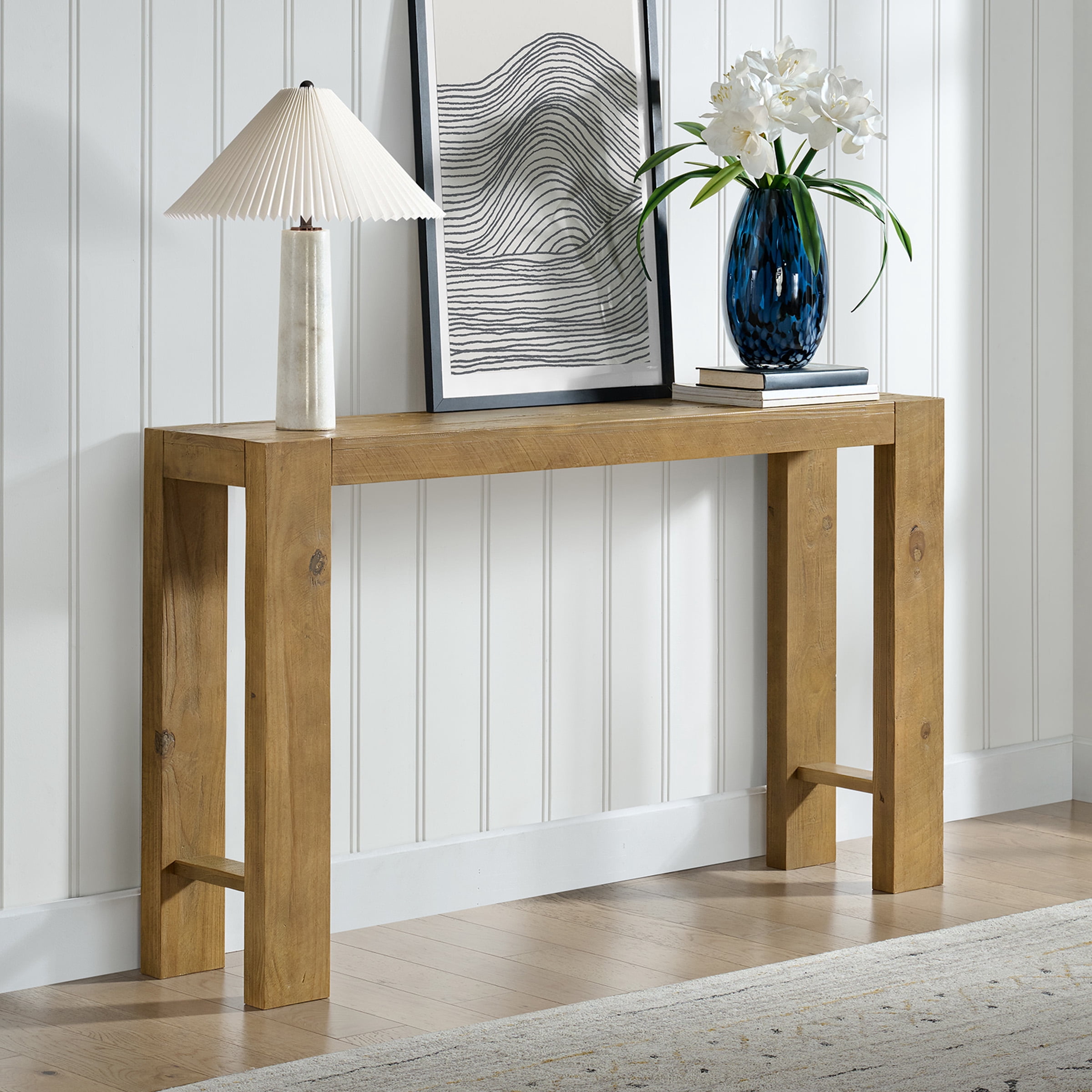 Alaterre Furniture Classic Solid Wood Console Table - 56in Modern Farmhouse Entryway Table, Oak