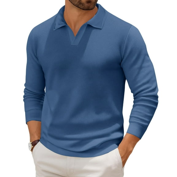 Havenx Men Long Sleeve Polo Sweater V Neck Knit Polo Shirts 2025 Lightweight Ribbed Golf Shirts Pullover Sweater,Royal Blue 3XL