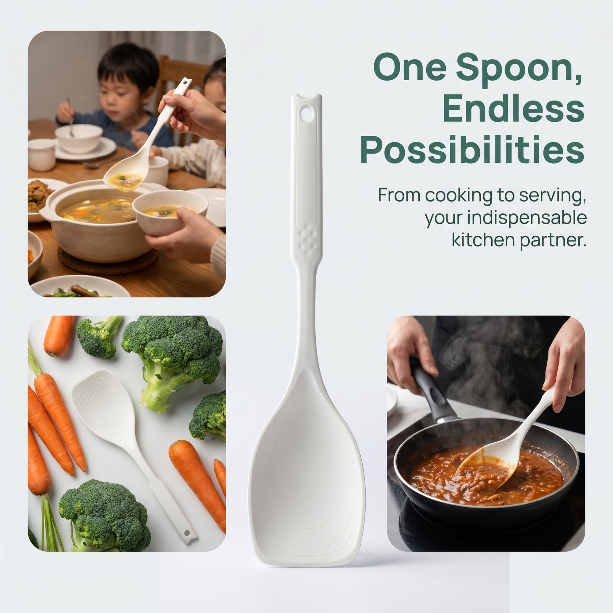 Unique Bargains Heat Resistant Spoon for Non Stick Cookware Shovel-White 12.2"x2.9"