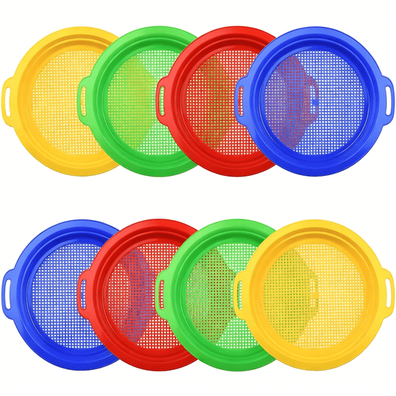 CYFW Sand Sifters Sieve for the Beach Sand Toys (Red,Blue,Yellow & Green) Complete Set Bundle-8 Pack (8.75X9.75In)