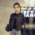 thumbnail image 3 of Women's Faux Leather Jackets, Zip Up Motorcycle Short PU Moto Biker Outwear Fitted Slim Coat, Black, 3 of 7
