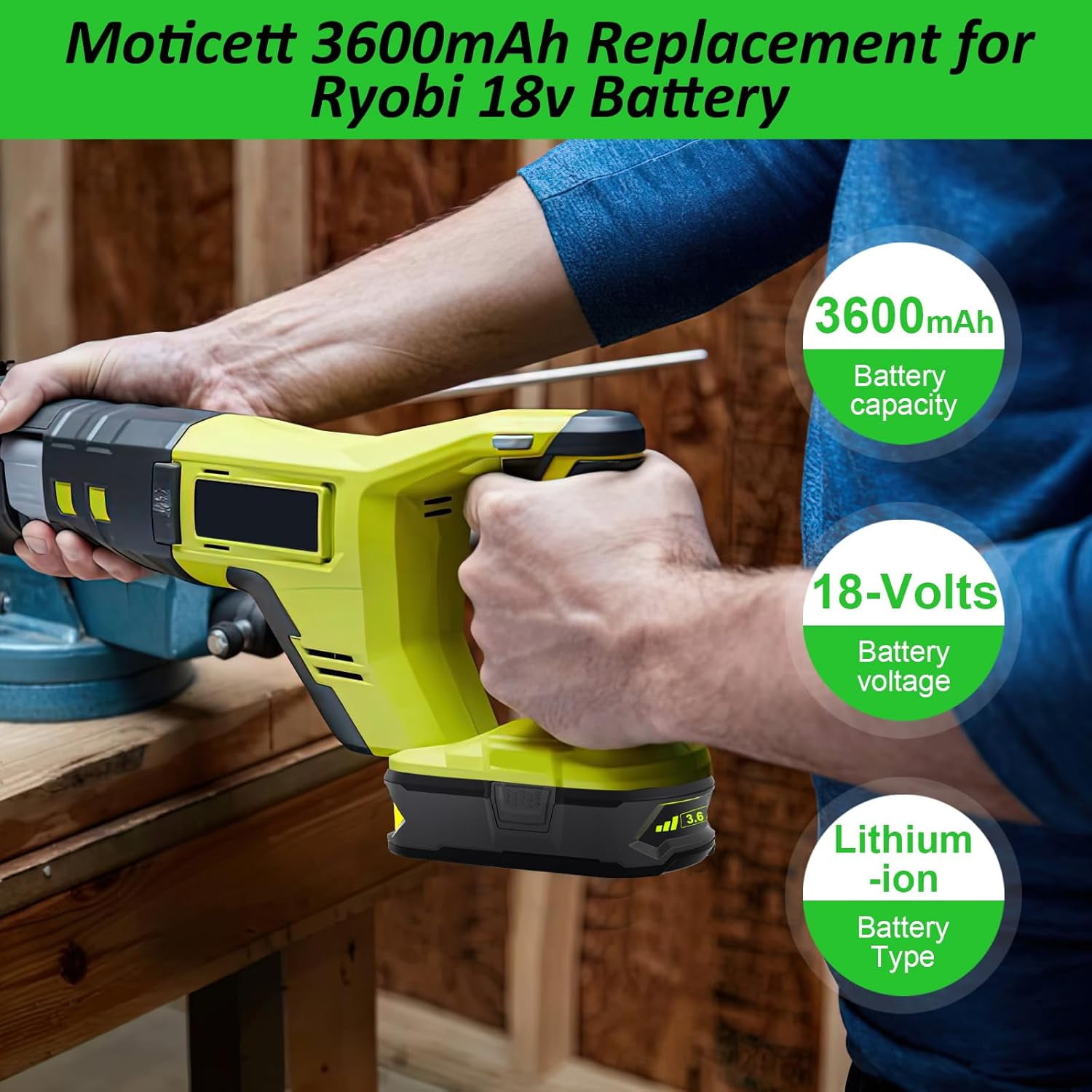 Upgraded 3600mAh Replacement for Ryobi 18V Battery (2-Pack) with Charger Combo Compatible with Ryobi 18V Battery 3.6Ah P108 P102 P103 P104 P105 P107 P109 P122 Power Tools & Charger P117 P118
