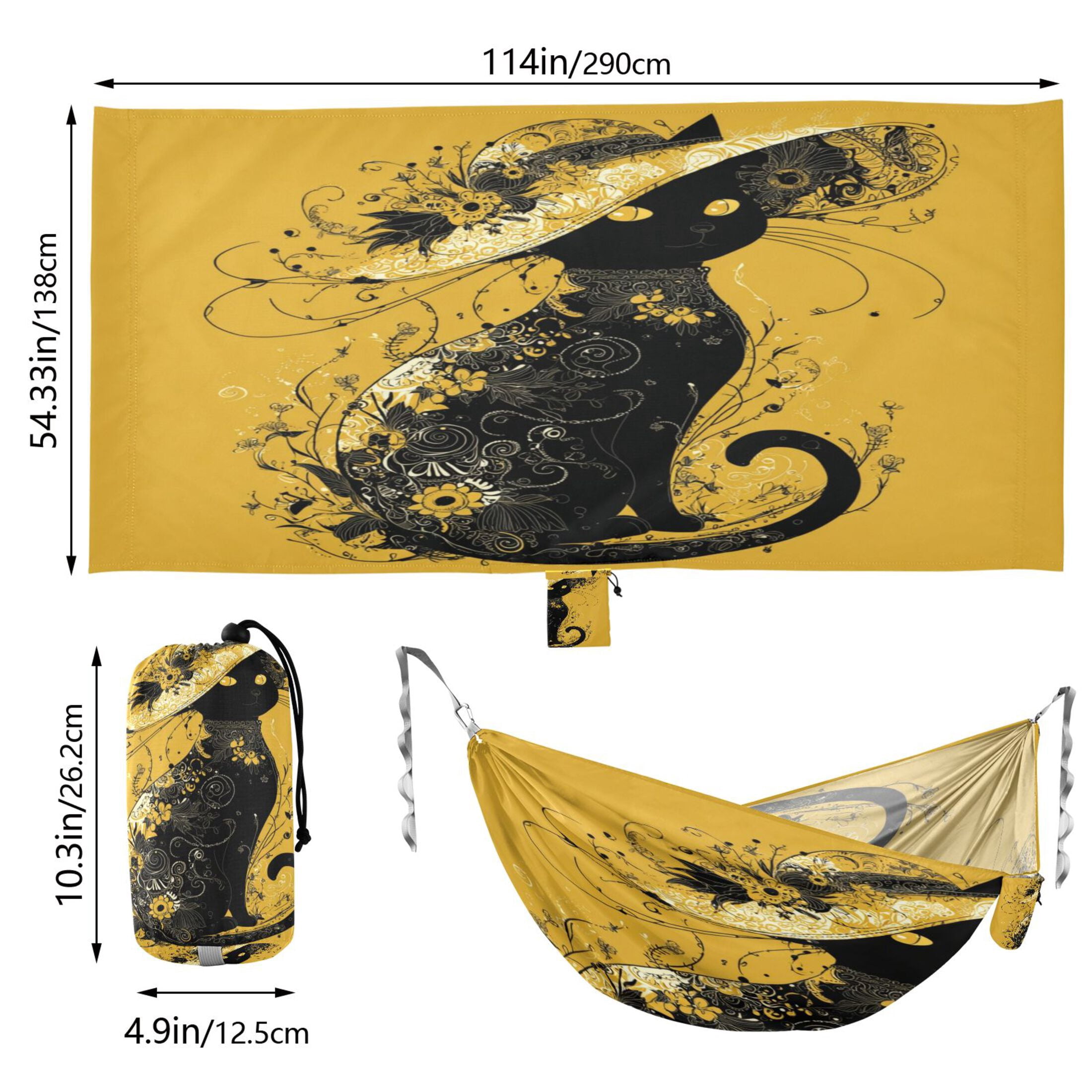 Hanging Hammock Portable Travel Camping For Outdooor Beach Camping Hiking Black Cat