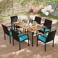 thumbnail image 1 of Costway 7PCS Patio Rattan Dining Chair Table Set W/ Cushion & Hole Turquoise, 1 of 10