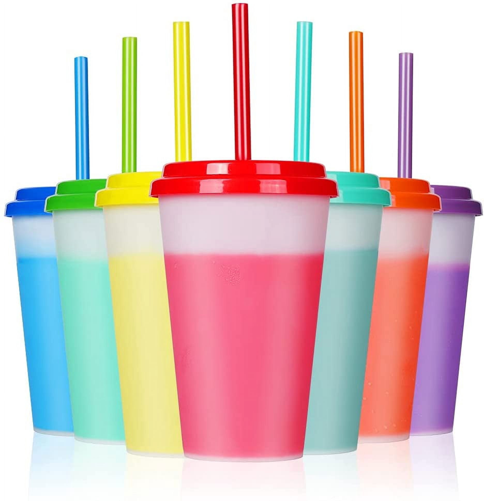 Triani 12 oz Kids Tumbler Set, 7 Pack – Plastic Kids Cups with Straws and Lids – Dishwasher Safe, BPA Free – An Ideal Toddler Cup for Smoothies
