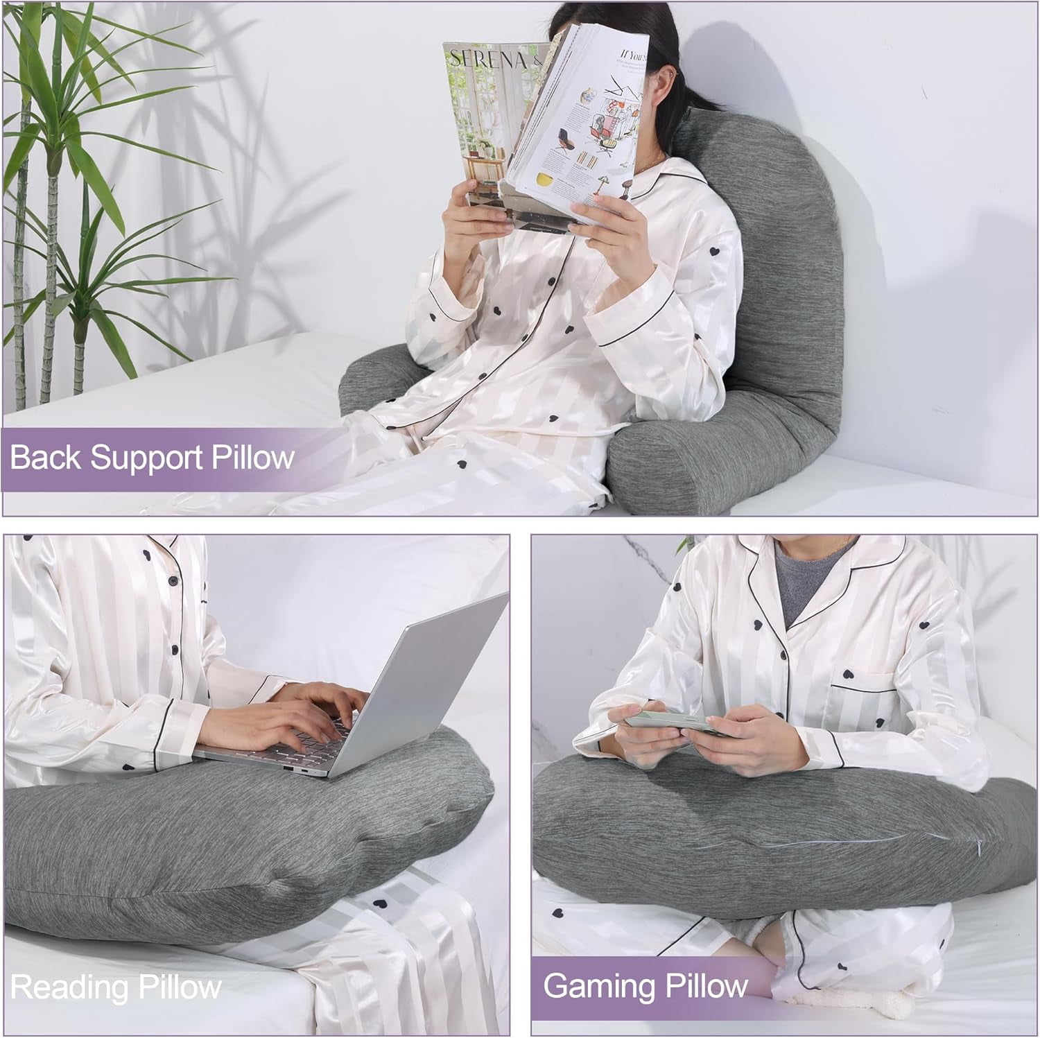 Cooling U Shaped Pillow for Neck, Contour Shoulder Pillow for Side Sleepers, Ergonomic Body Pillows for Adults, Hug Pillow with Washable Cover for Back, Shoulder Pressure Reduce (Dark Grey)