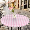 thumbnail image 6 of Pink Round Tablecloth for 45-54 Inch Tables,Fitted Table Cover with Elastic Edge,Country French Rustic Buffalo Plaid Modern Art Waterproof Outdoor Table Cloth Protector for Patio Garden Dinner Picnic, 6 of 9