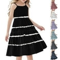 thumbnail image 1 of NJDVHB Robe d'Été pour Tout-Petit, Robe de Plage pour Fille Tout-Petit, Robe de Fête pour Fille, Robe d'Été Bohème à Bretelles Décontractée Sans Manches à Étages pour Fille Tout-Petit, Noir, 150, 1 of 5