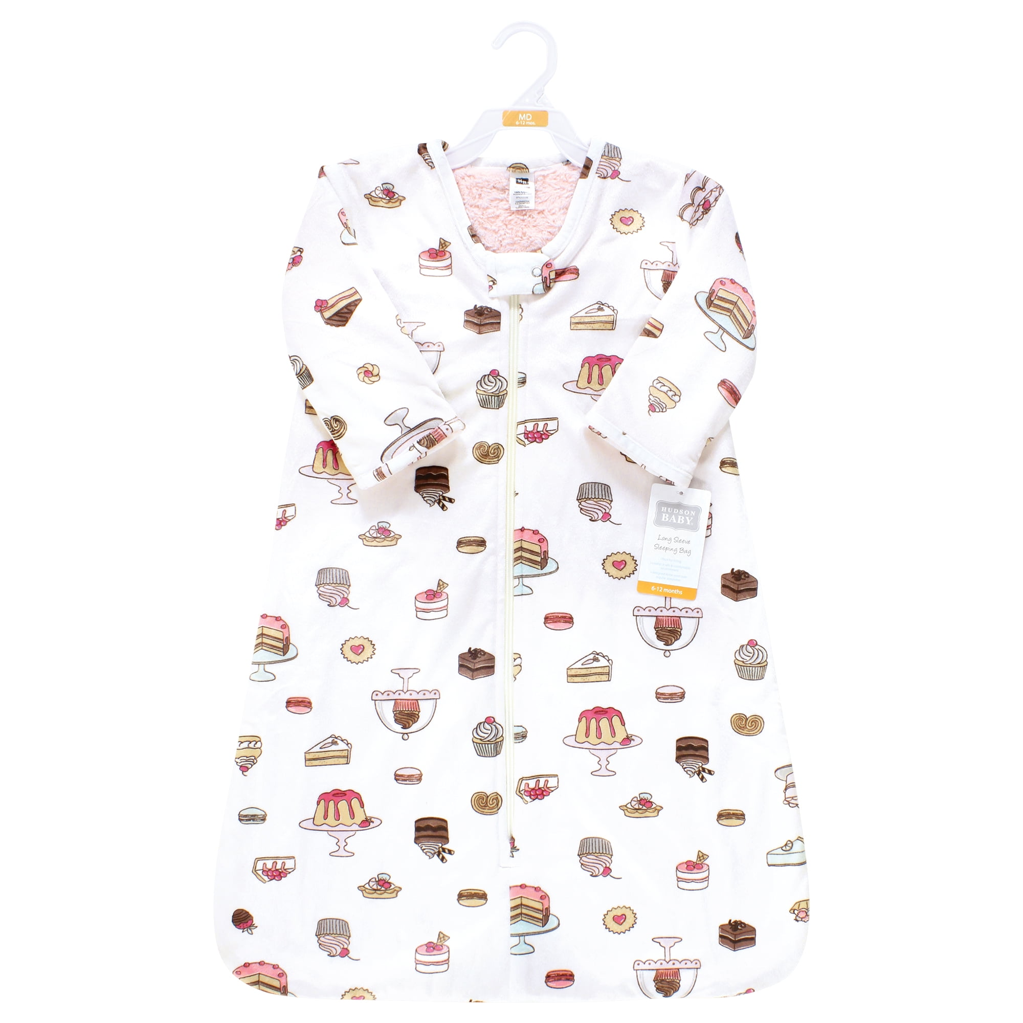 Hudson Baby Infant Girl Long Sleeve Plush Faux Fur Sleeping Bag, Wearable Blanket, Sweet Bakery, 12-18 Months